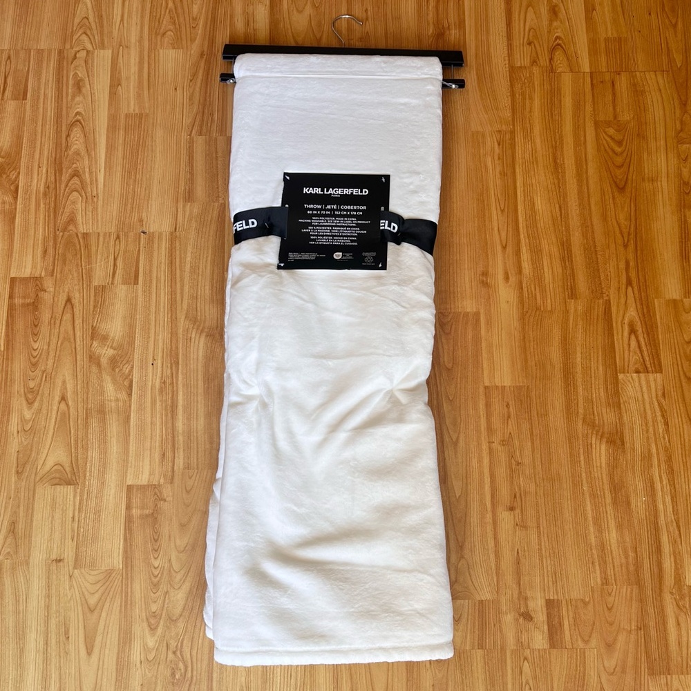 Karl Lagerfeld Soft White Throw Blanket